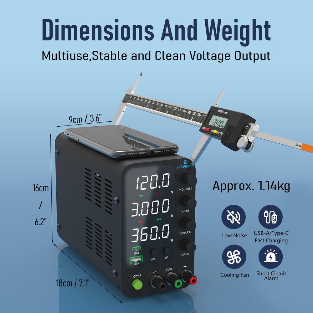 DC Power Supply Variable, 0-120V 0-3A Switching Bench Power Black 120V 3A
