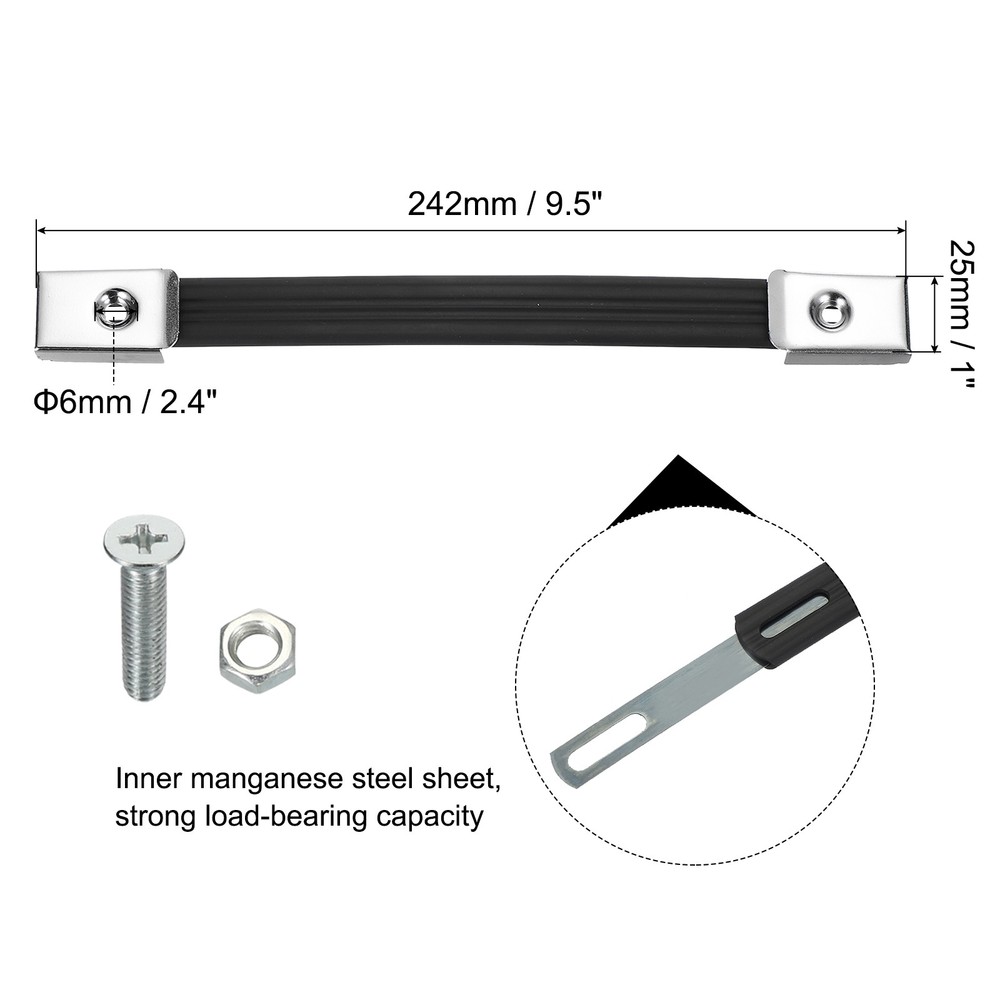 9.5 Inch Rubber Handle Strap Replacement with Metal End Caps, Silver Tone