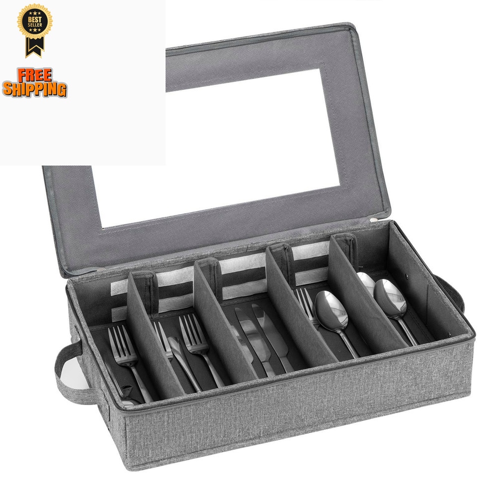 Lafulling Flatware Utensil Storage Case, Silverware Box 1 PACK, Grey
