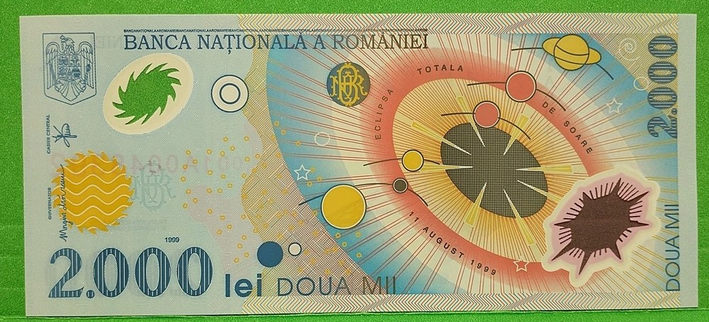 Romania P-111 2000 Lei Year 1999 Solar System Uncirculated Polymer Banknote 🇷🇴