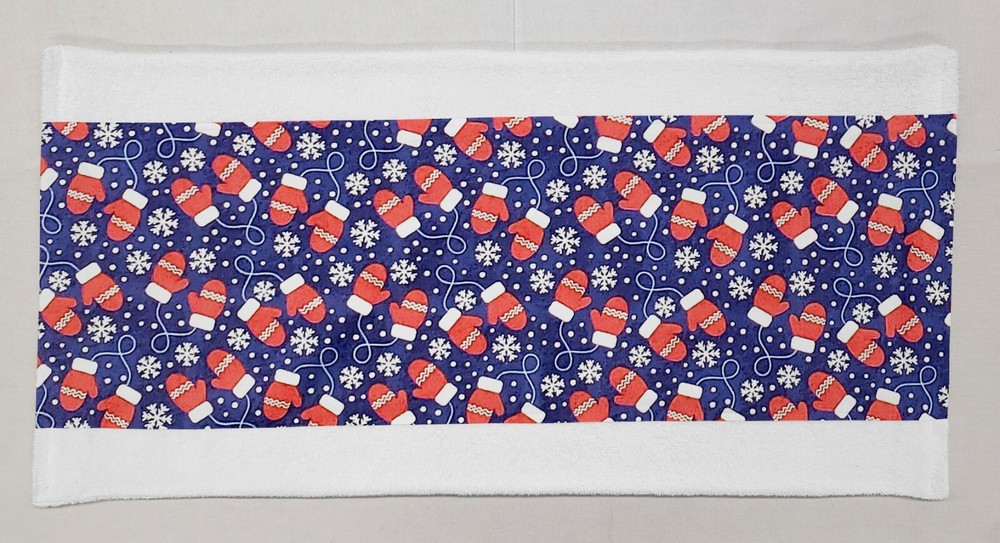 Christmas Mittens on White Terrycloth Bathmat