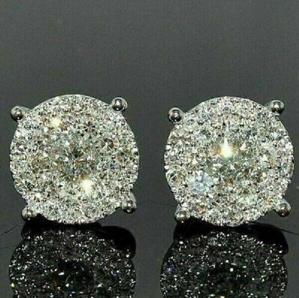 1.50Ct Lab Created Diamond Cluster Stud Earrings Solid 14K White Gold Finish