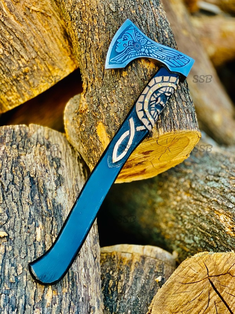 Custom Handmade Handforged Viking Axe Hatchet Unique Engraved Handle with Sheath