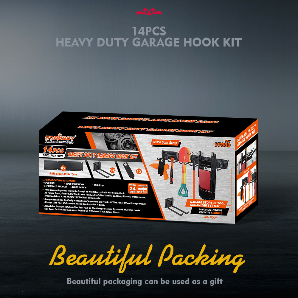 Garage Tool Organization 9pc Double Hooks Holder 64" Utility Rack Wall Mount