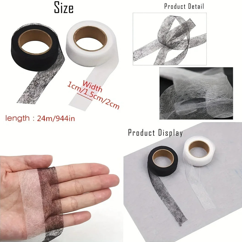 2 Rolls Double-Sided Iron-On Hem Tape Fabric Interlining Adhesive