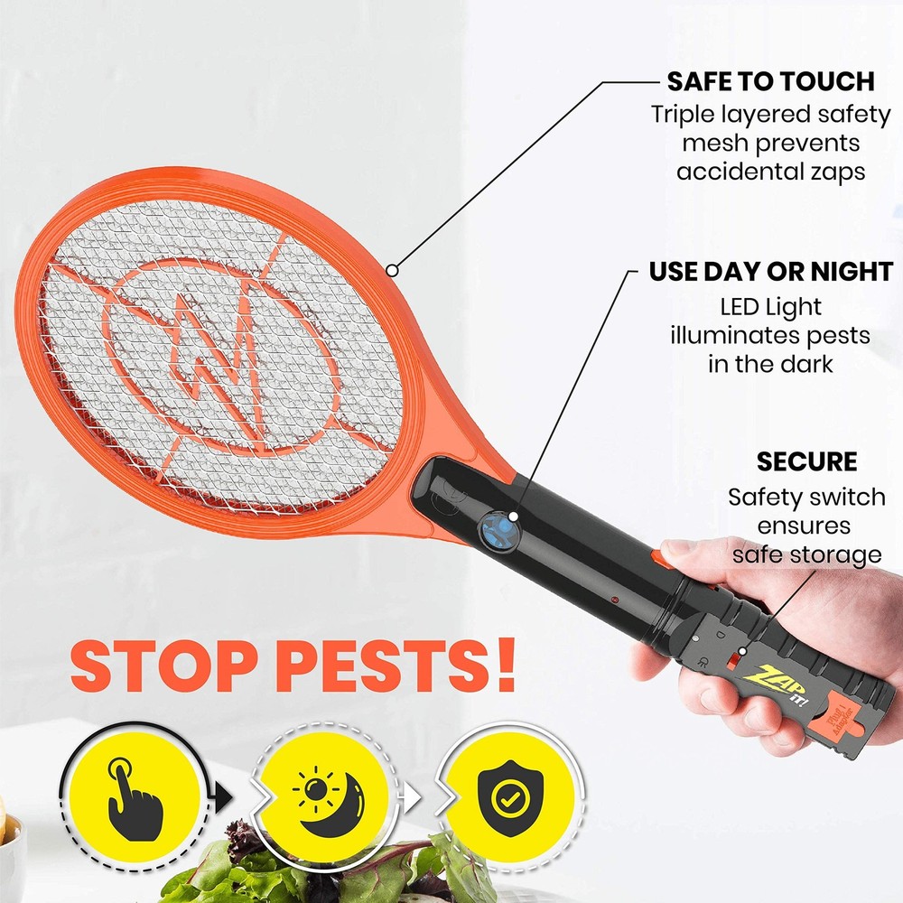 ZAP IT! Bug Zapper Rechargeable Bug Zapper Racket, 4,000 Volt, USB Charging C...