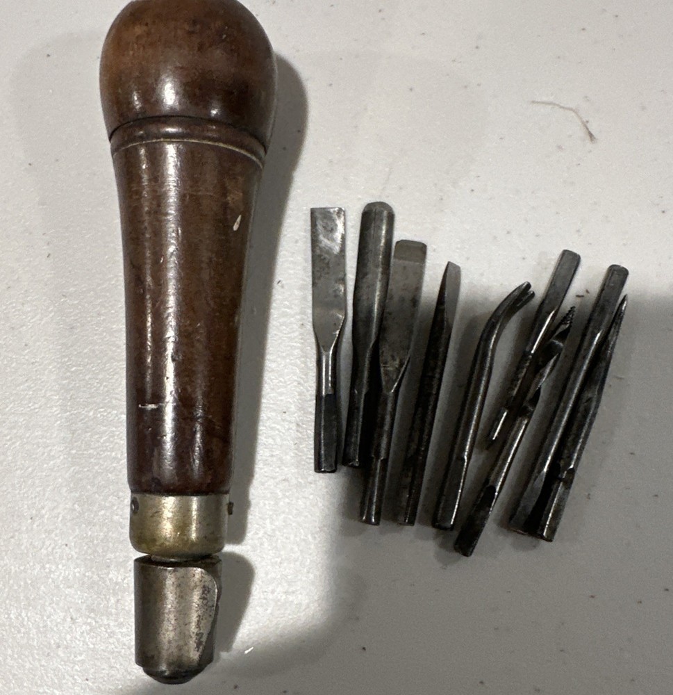 Vintage Hollow Wood Handle Tool Set With 9 Bits Tools