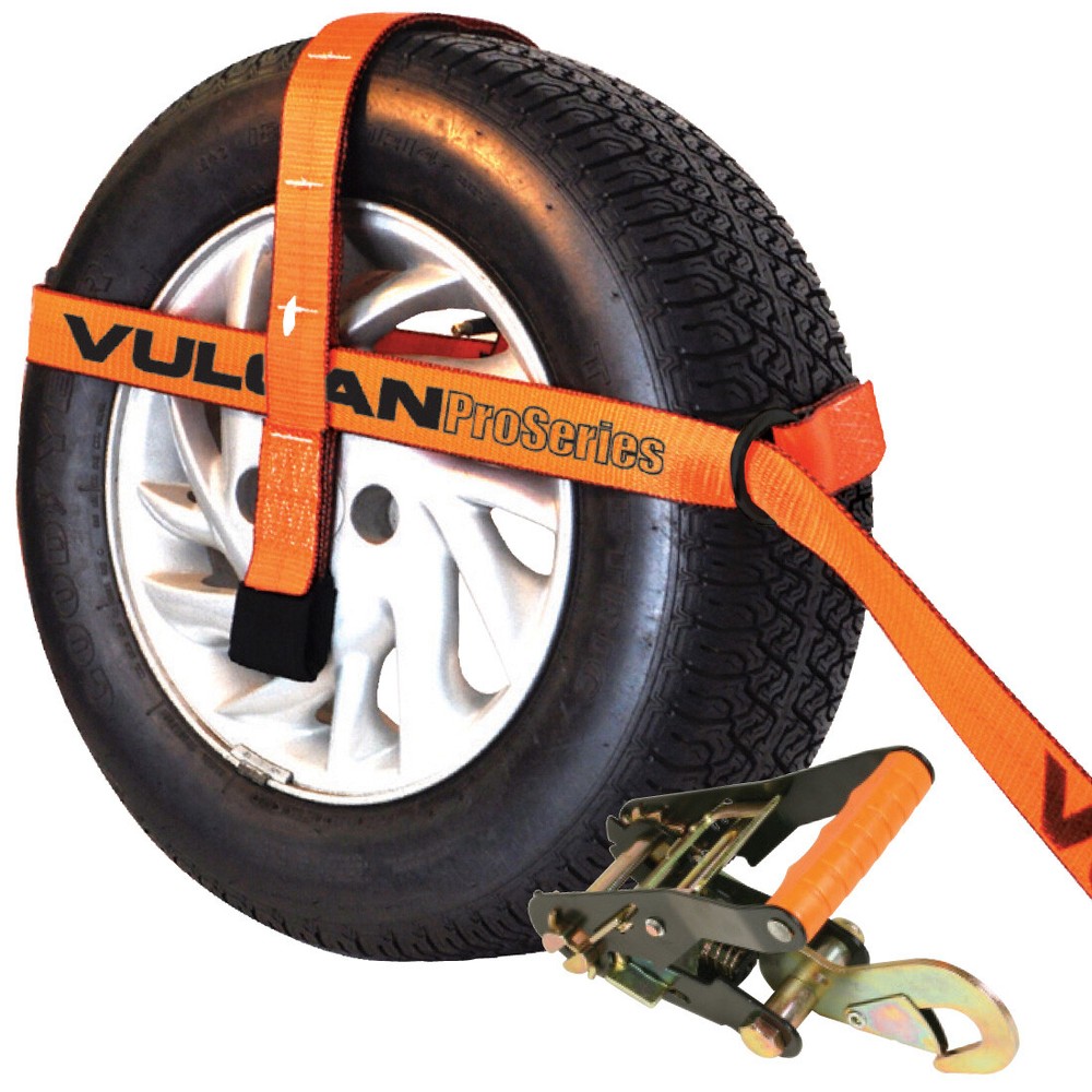 VULCAN Car Tie Down, Snap Hook, Adjust Loop, PROSeries, 3300 lbs. SWL, 4 Pack
