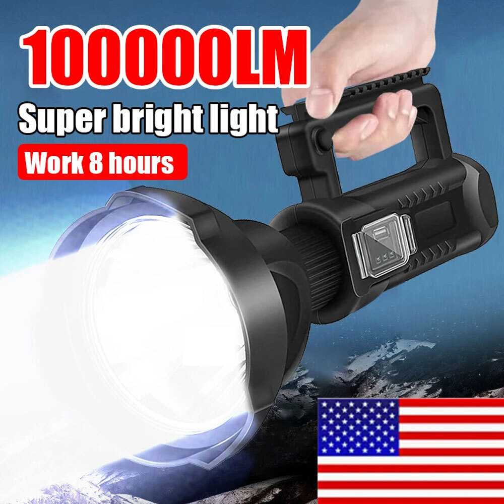 10000000 LED Flashlight Powerful Torch USB Rechargeable Spotlight Searchlight
