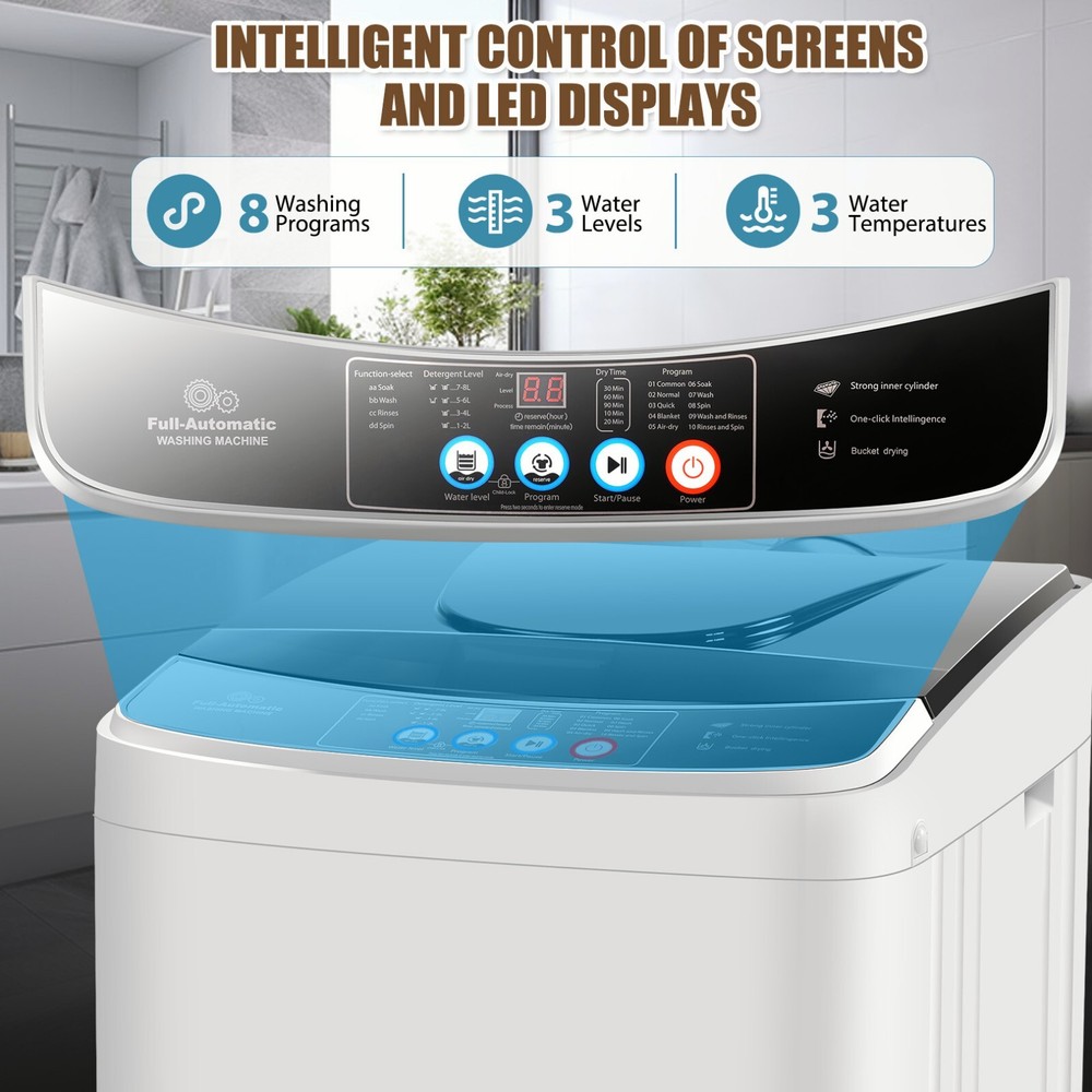Washing Machine for Household Use 17.8lbs Top Loading Laundry Washer Machine LED