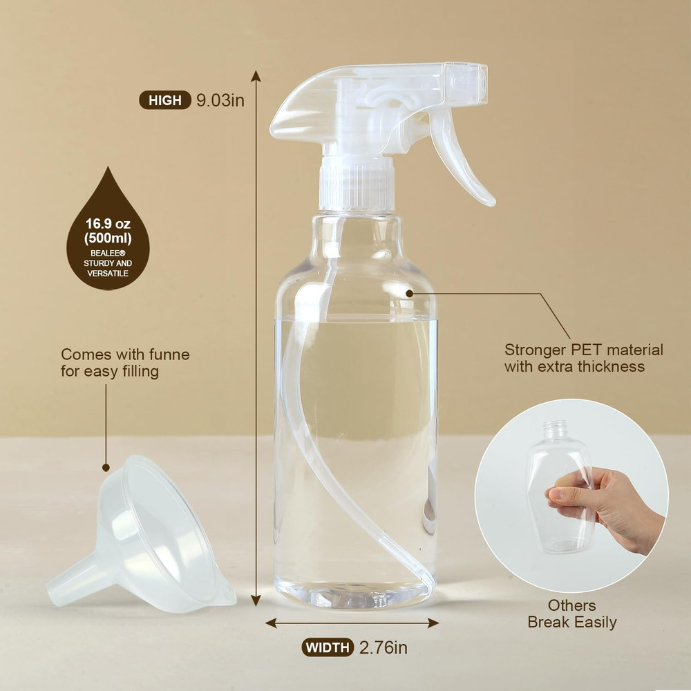 Plastic Spray Bottles, 2-Pack, 16.9 Oz, Mist & Stream, Heavy Duty Spraying, Empt