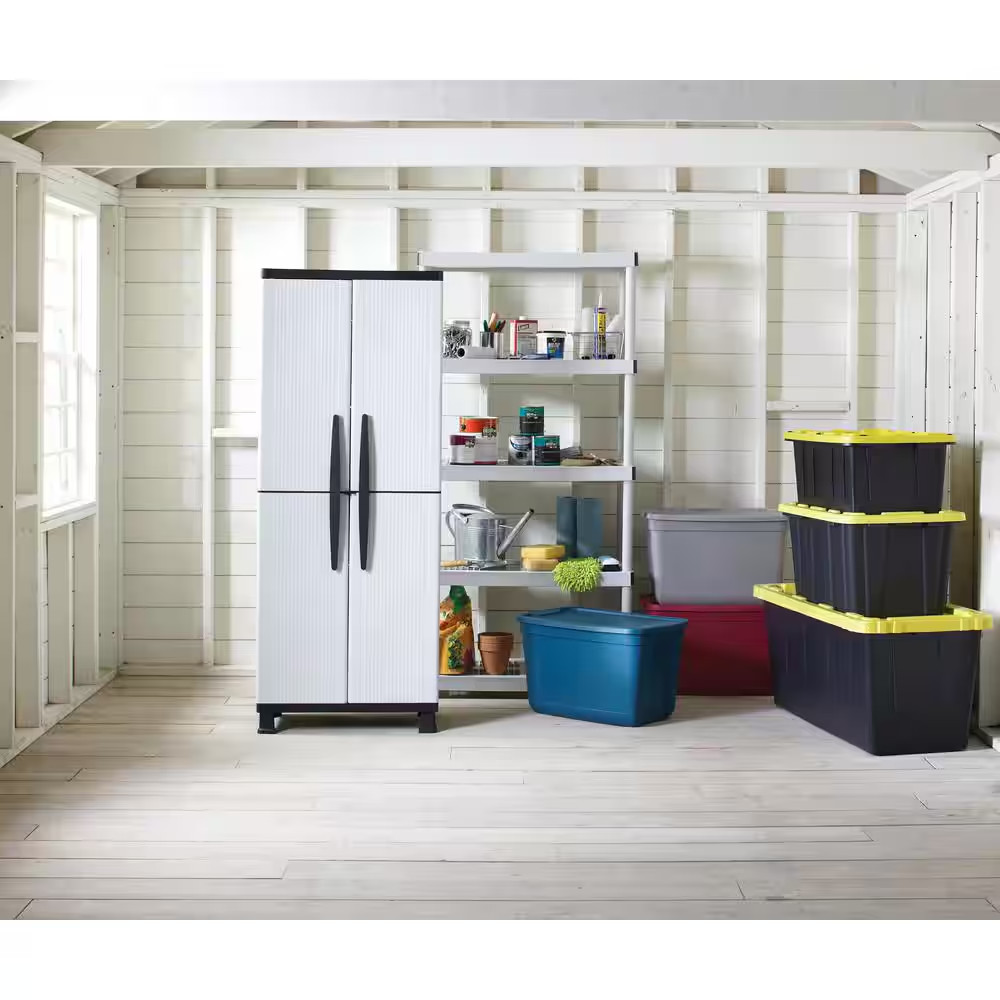 5-Tier Easy Assembly Multi-Purpose Plastic Garage Storage Shelving Unit in Gray