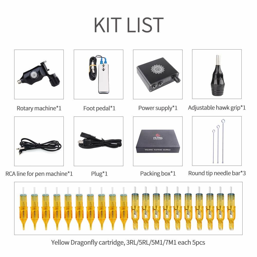 Tattoo Machine Kit Gun Set For Liner and Shader Machine Tools+Power Supply