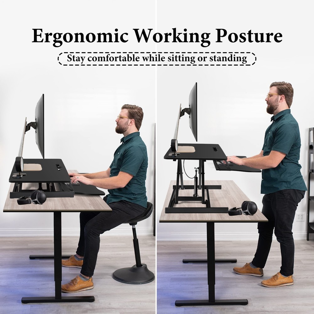 37" Black Home Office Desk Riser Adjustable Standing Desk Converter