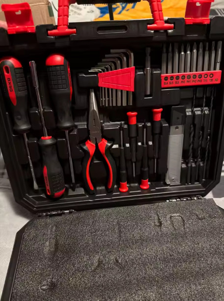 Drill Set Tool Set with 8V Red Cordless Drill, Home Tool Kit with Drill,