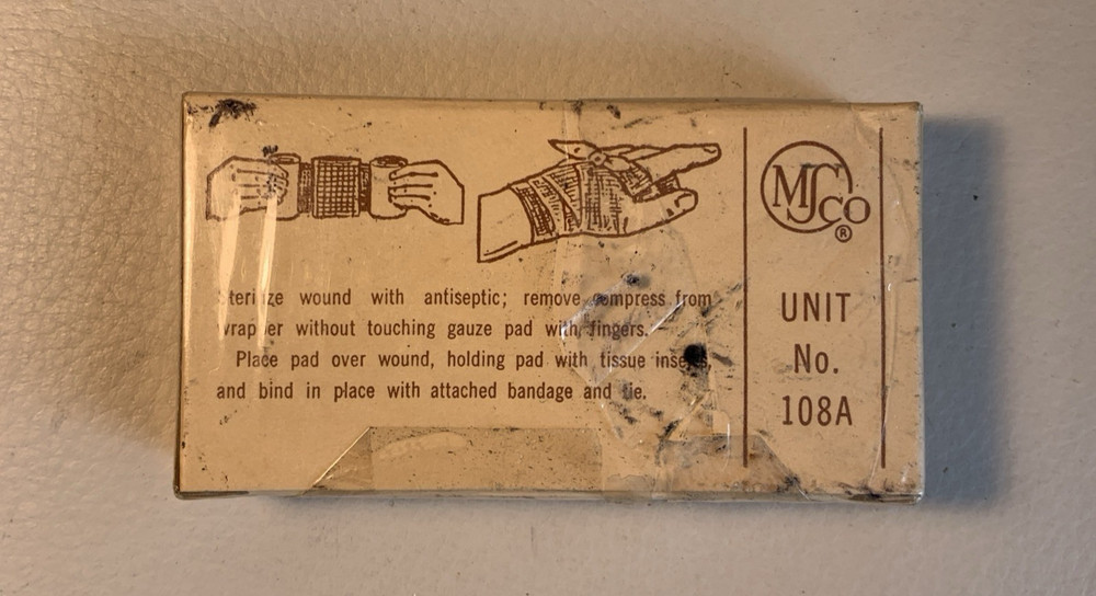 WWII MSCO Eye Dressing Packet, 2 Bandage Compress, Triangular & Adhesive Bandage