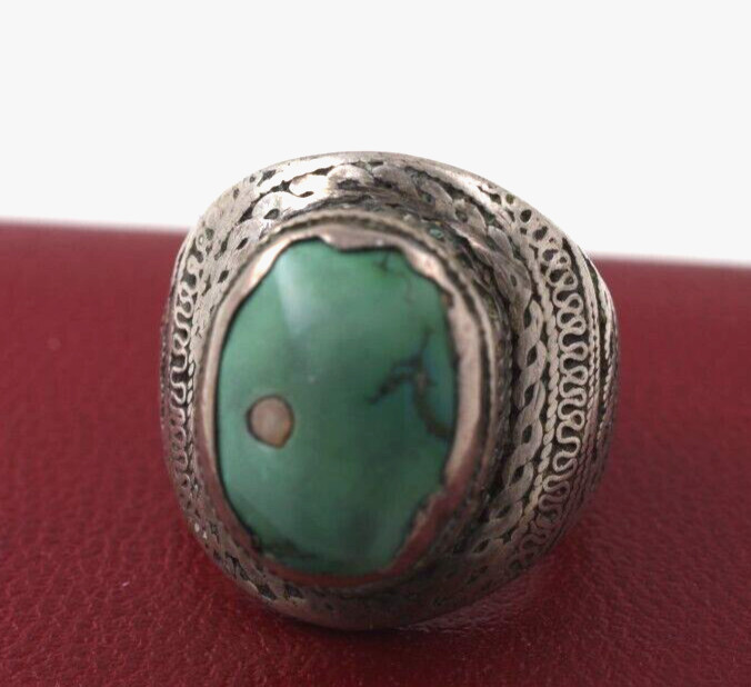 Hand Made Silver & Turquoise Large Ring 34g Size 7