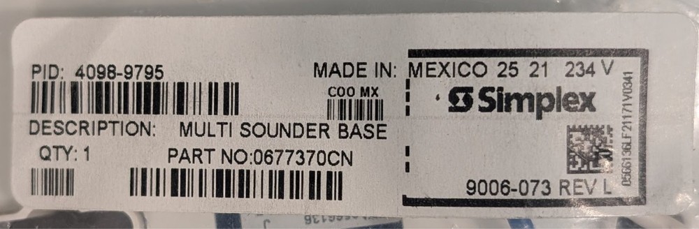 Simplex 4098-9795 Multi Sounder Base - SAME DAY SHIPPING
