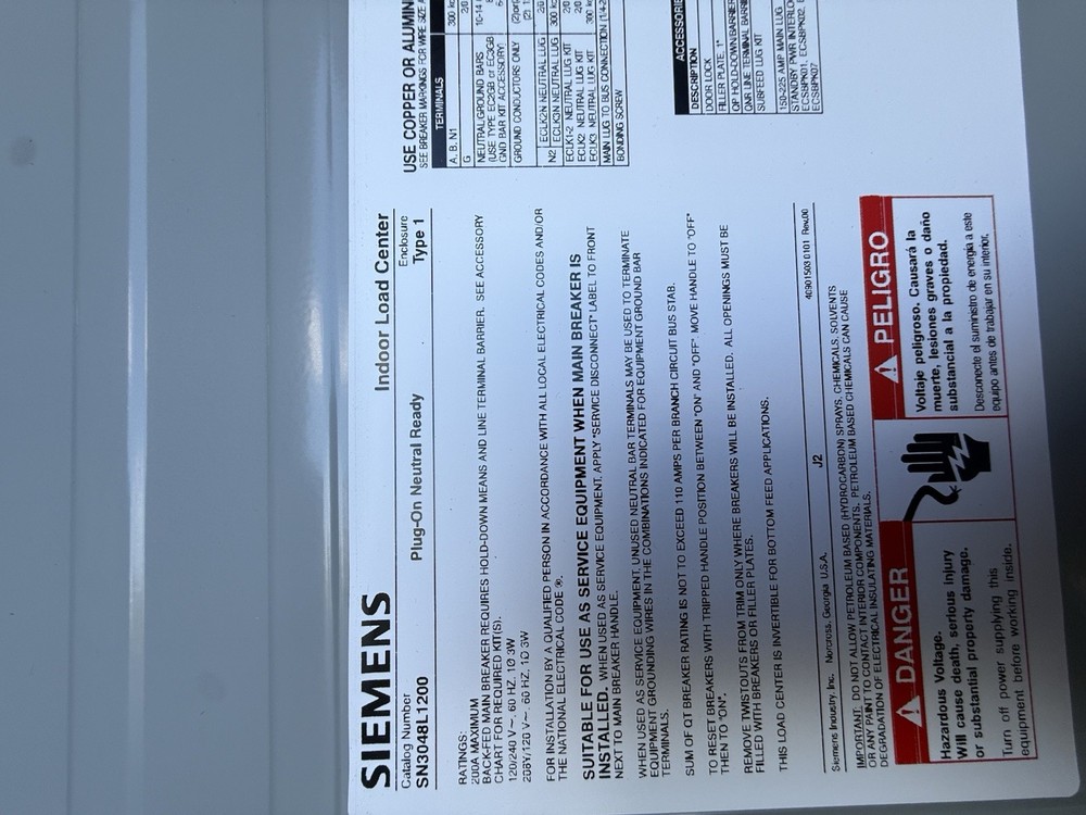 Siemens electrical panel cover