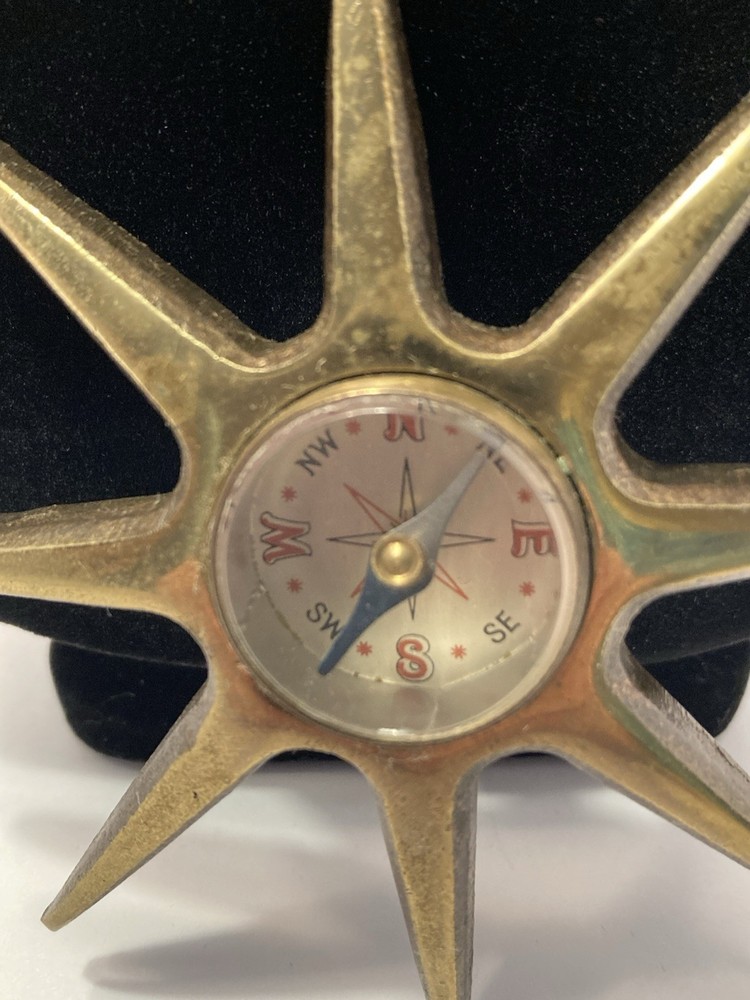 sunburst solid brass vintage compass
