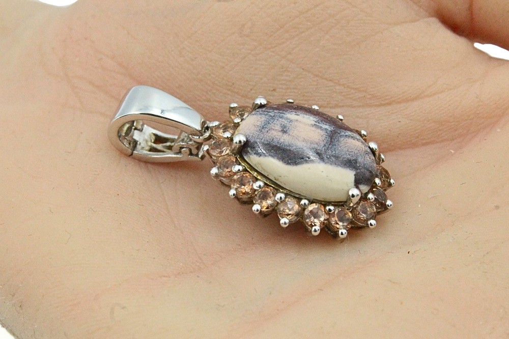 Contemporary Signed Sterling Silver Jasper Cab Brown Quartz Pendant