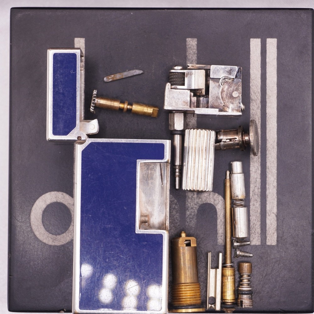 Dunhill Mini Lighter Silver & Blue Lacquer_Ultrasonically Cleaned_Working