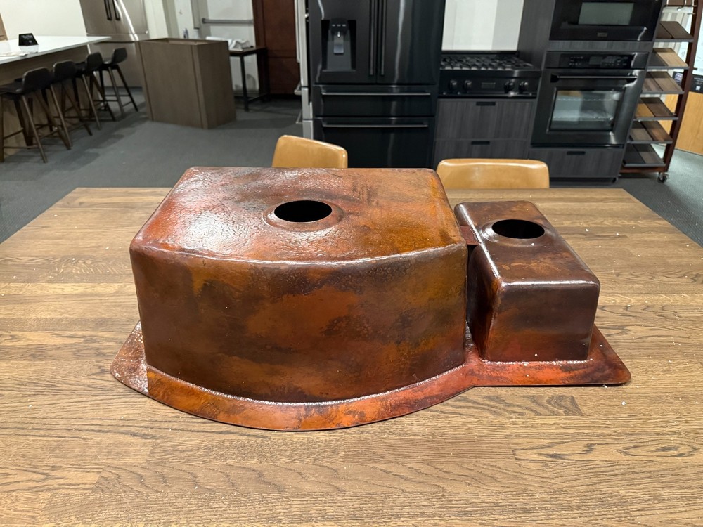 33" Copper Kitchen Sink Hammered Two Basins 16-Gauge