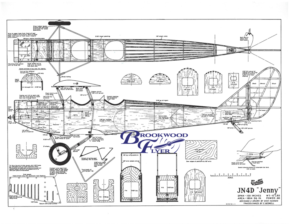 JN-4D JENNY PLAN + CONSTRUCTION ARTICLE to Build a 65" Scale RC Model Airplane