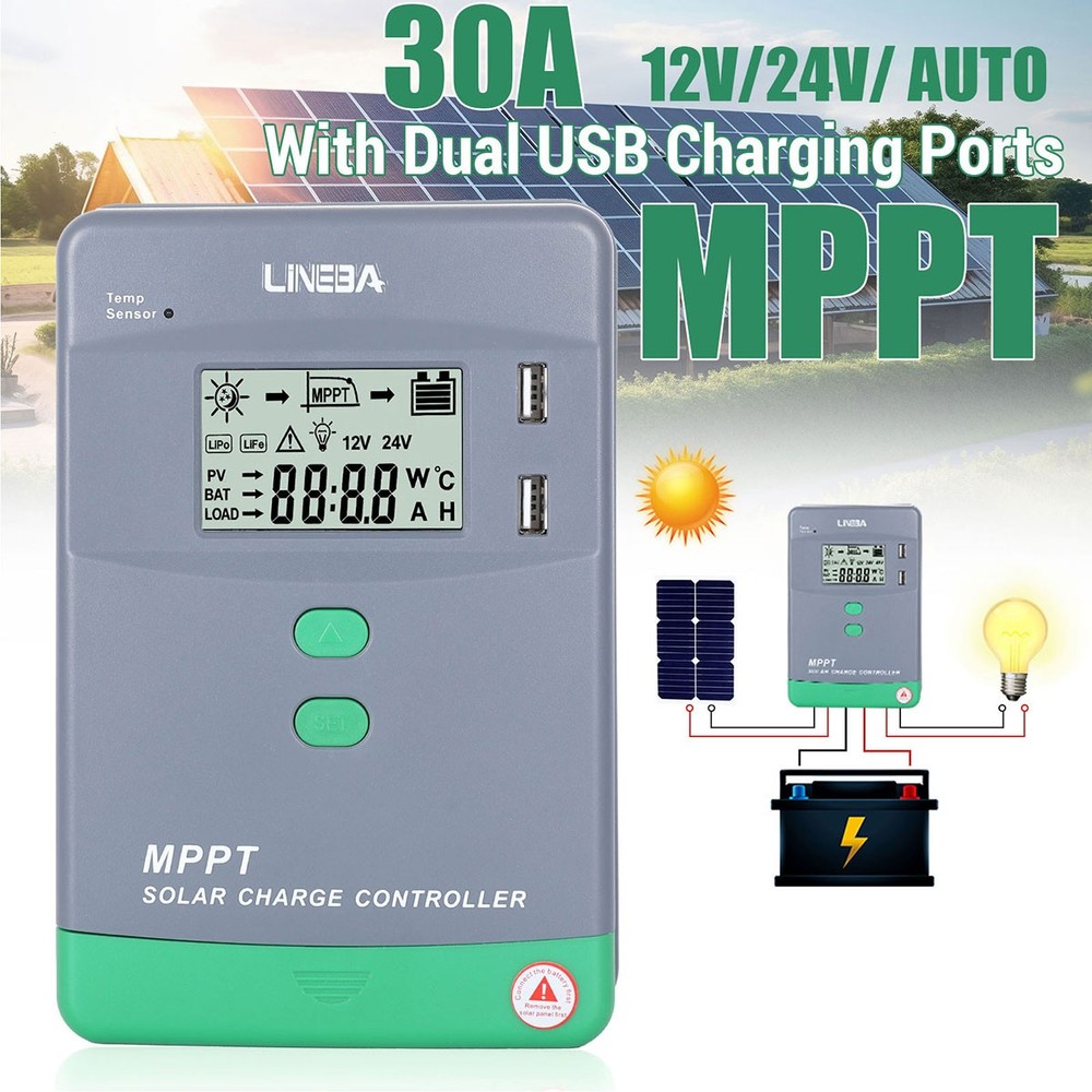 100A Solar Panel Battery Charge Controller 12V/24V/36/48V LCD Regulator Auto USB
