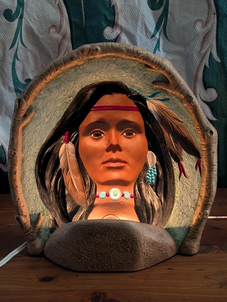 Native American Southwest Princess Illusion Night Light Hand Painted Ceramic 9"