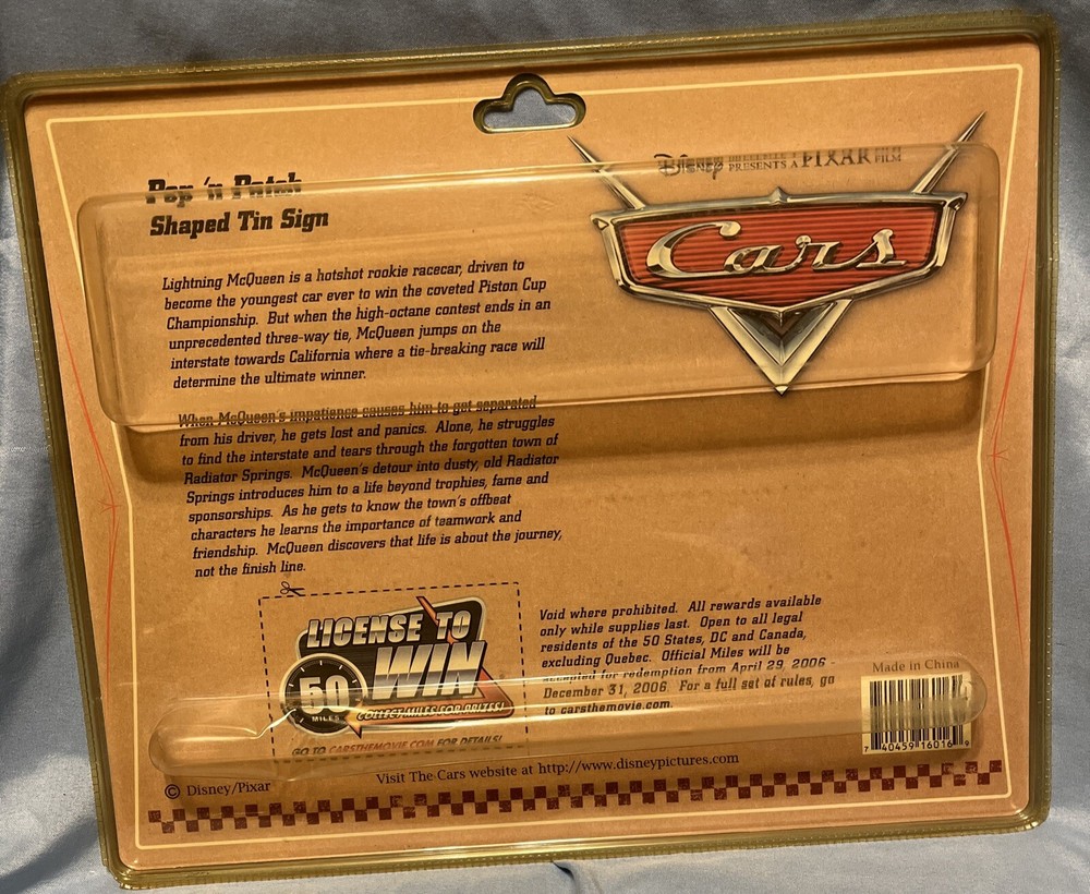 Disney Cars Pop’n Patch Shaped Tin Sign
