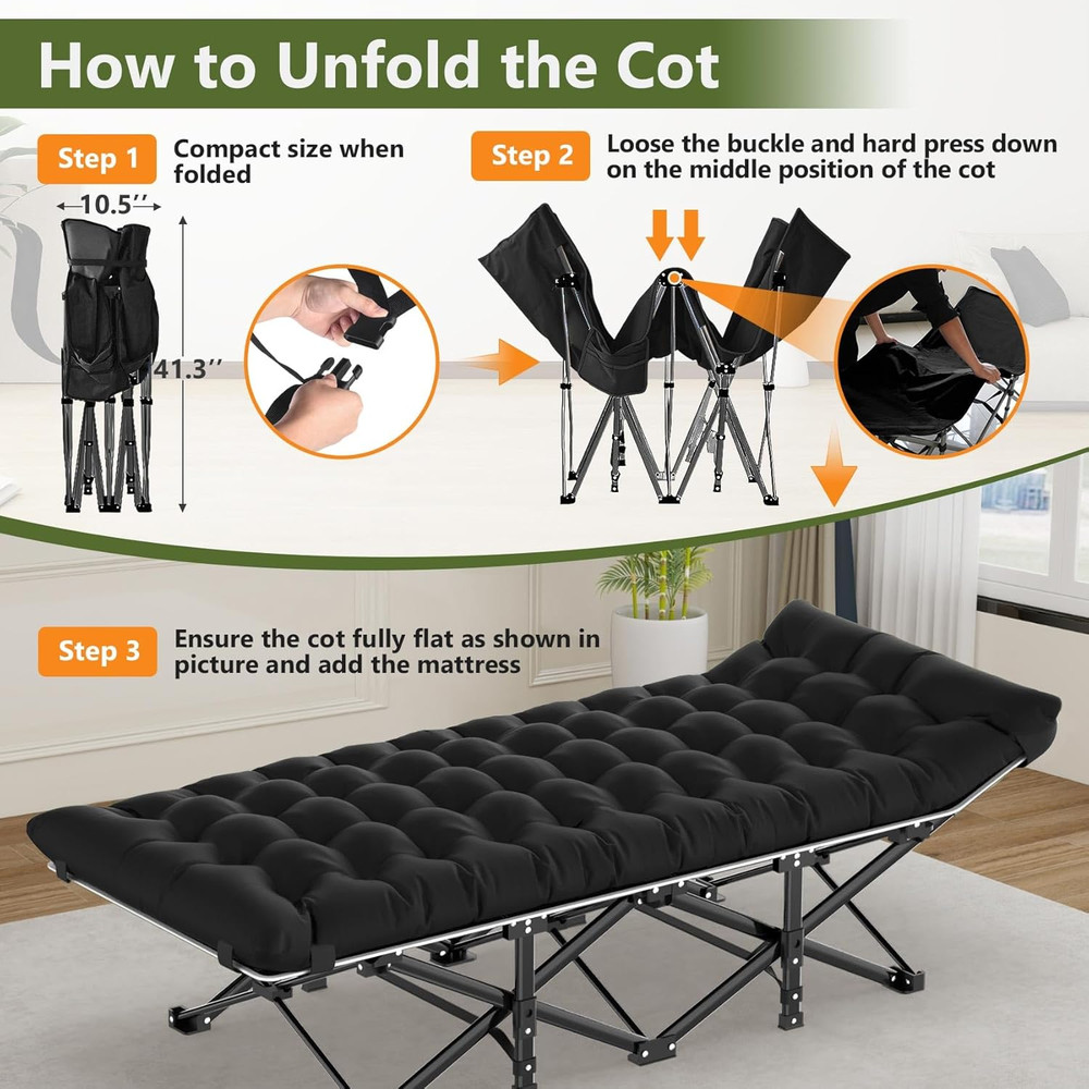 Camping Cot, Folding Camping Cots for Adults, Portable Sleeping Cot with Carry B