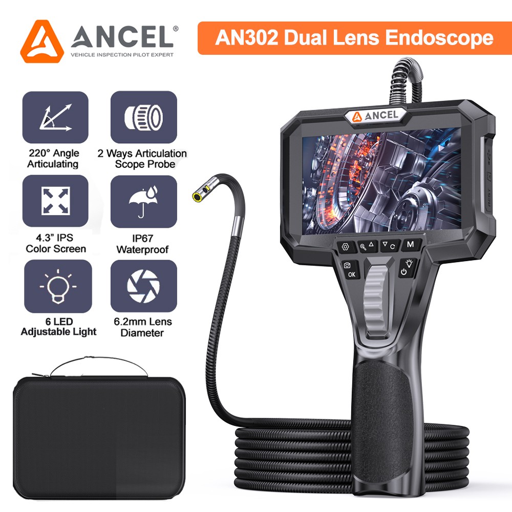 ANCEL AN302 Dual Camera Endoscope 210° Articulating Borescope 7 LED Adjustable