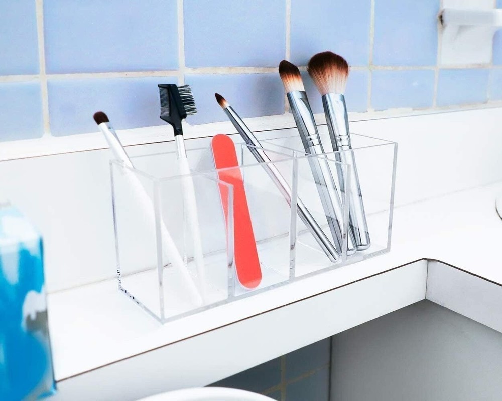 Isaac Jacobs 4-Compartment Clear Acrylic Organizer- Makeup Brush Holder, Storage