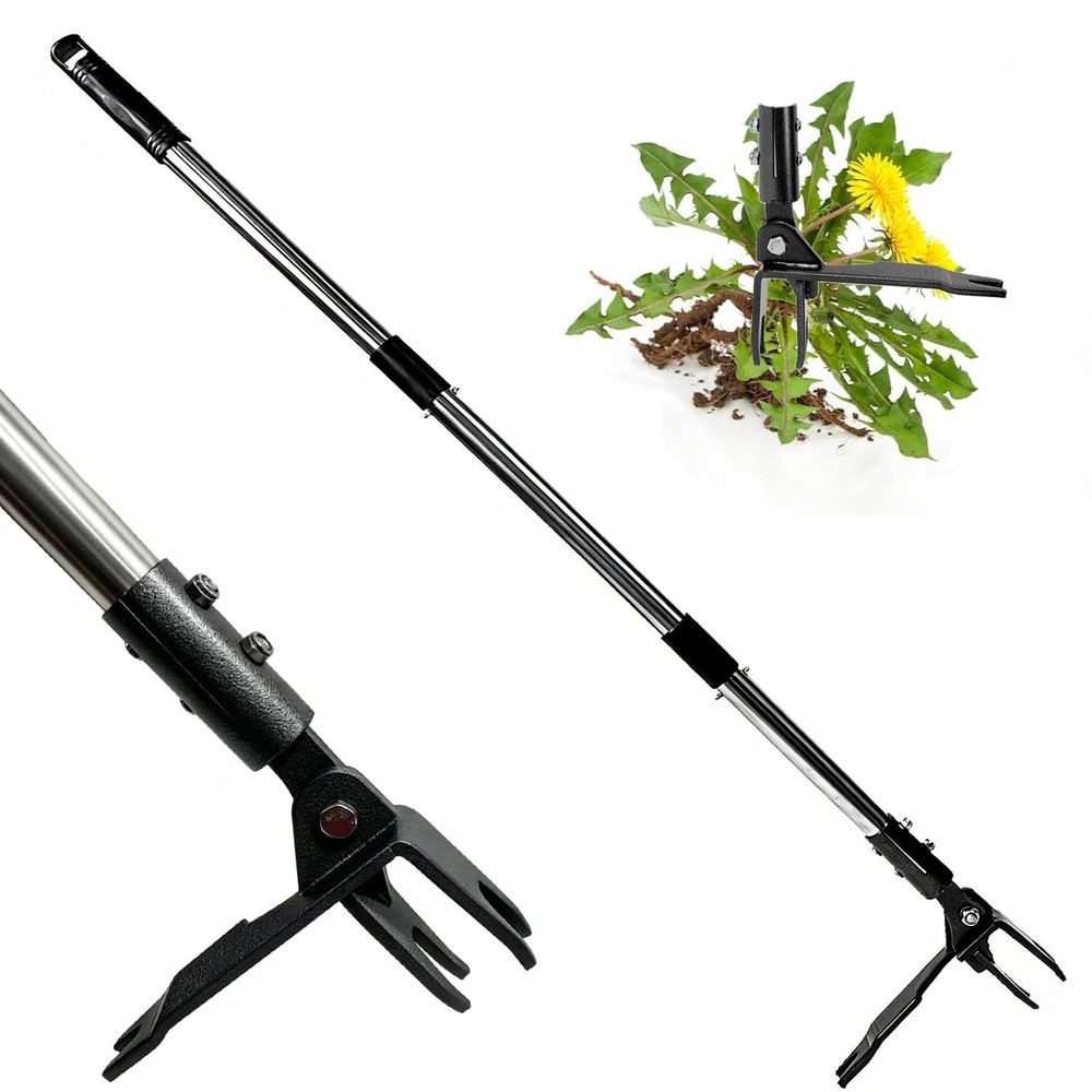 Weed Puller Tool, Heavy Duty Stand Up Weeder Tool with Long 4 Claw, black