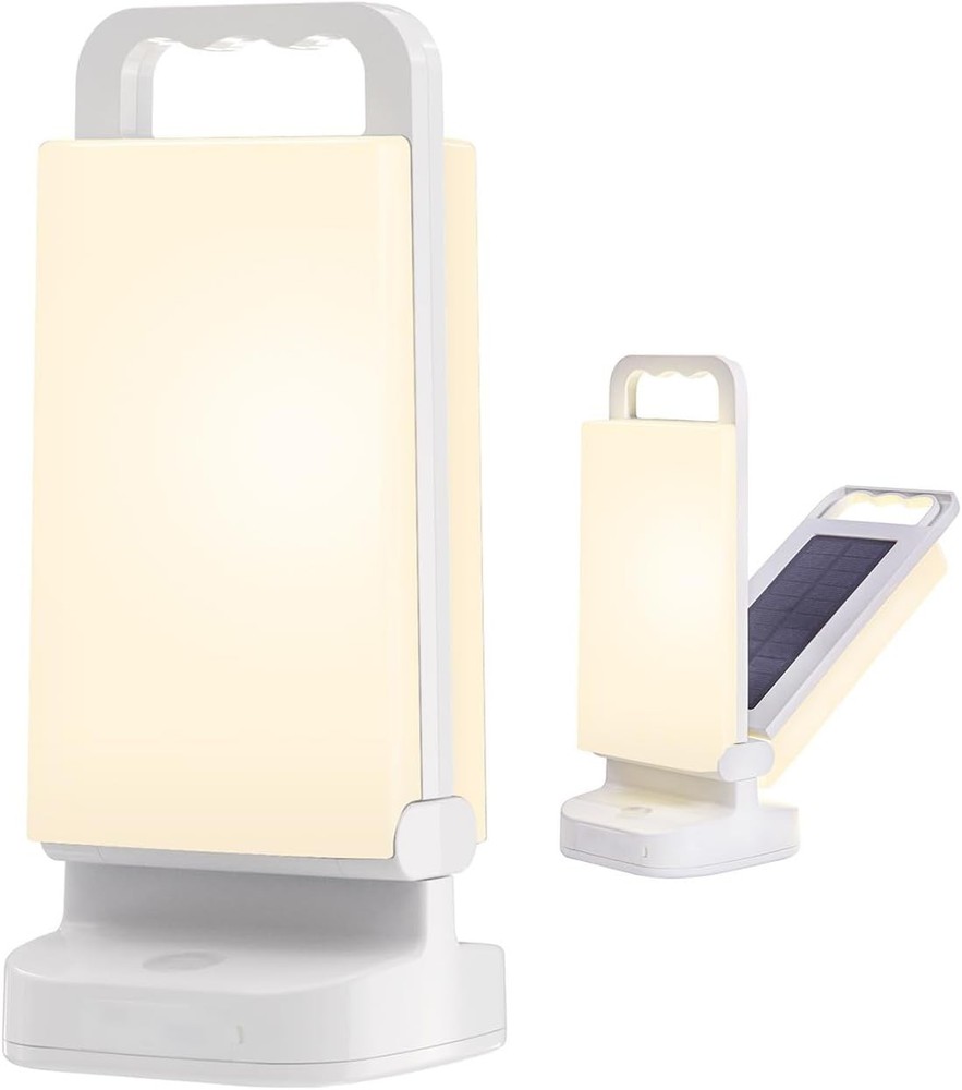 Solar Camping Lantern 6000mAh, USB Rechargeable Light & White, White