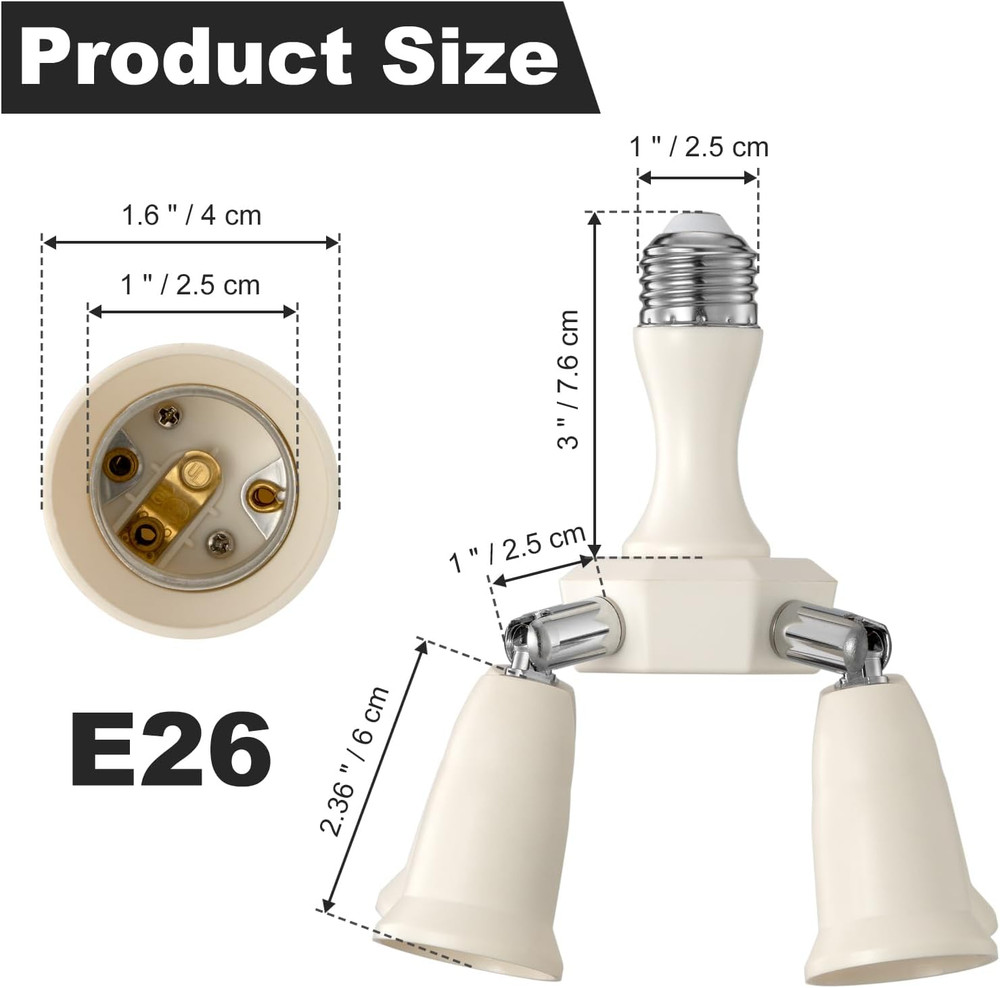 4 in 1 Light Socket Splitter Adapter, E26 E27 Standard Base LED Bulbs Converter