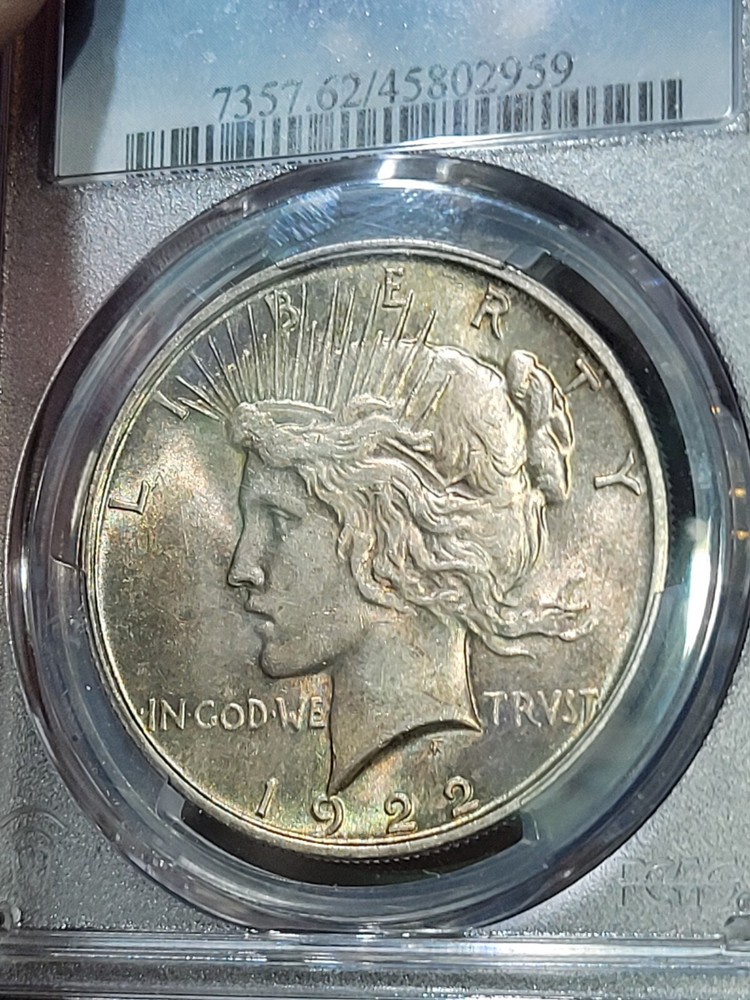 1922 $1 Peace Dollar PCGS MS62 Toned
