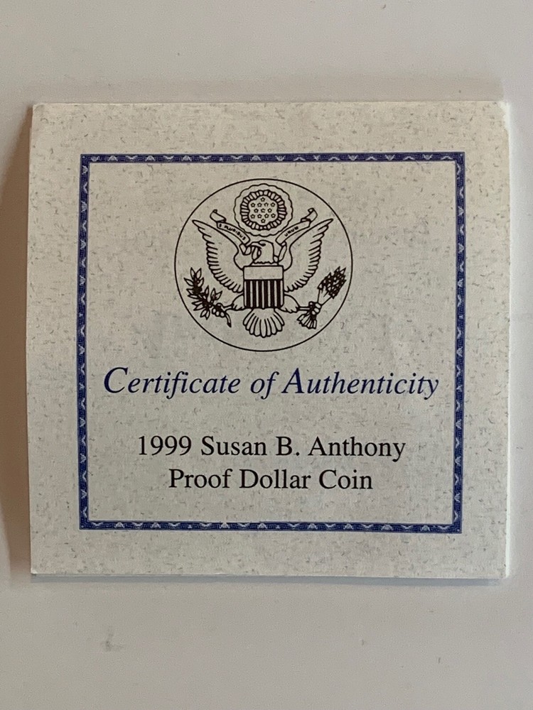 Susan B Anthony 1999-P Proof Dollar OMP & COA
