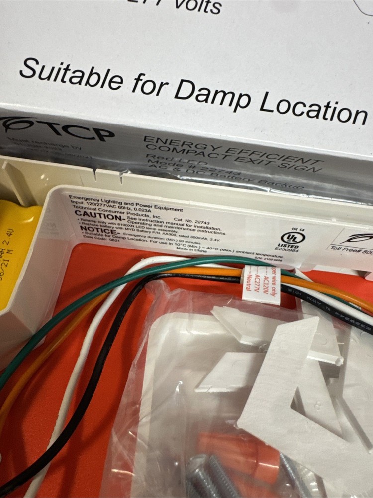 TCP Energy Efficient Compact Exit Sign Red LED 22743 Battery Backup