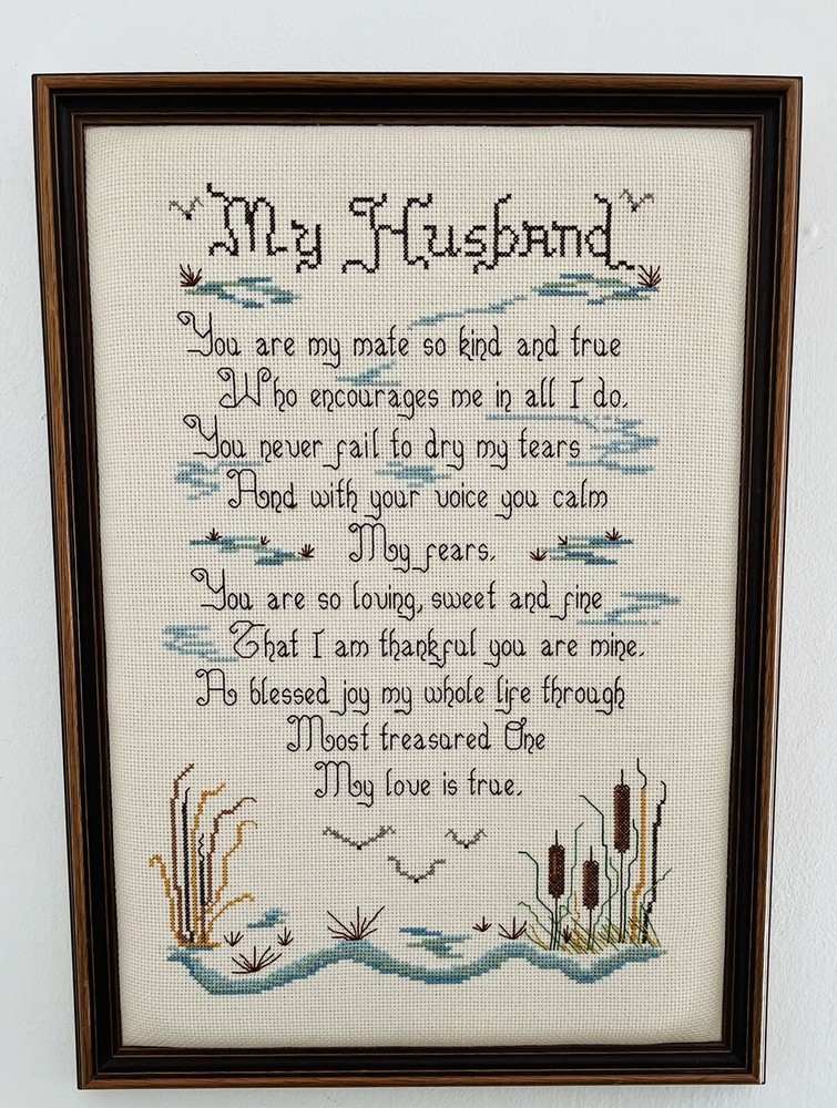 Vintage Completed Cross Stitch “My Husband”