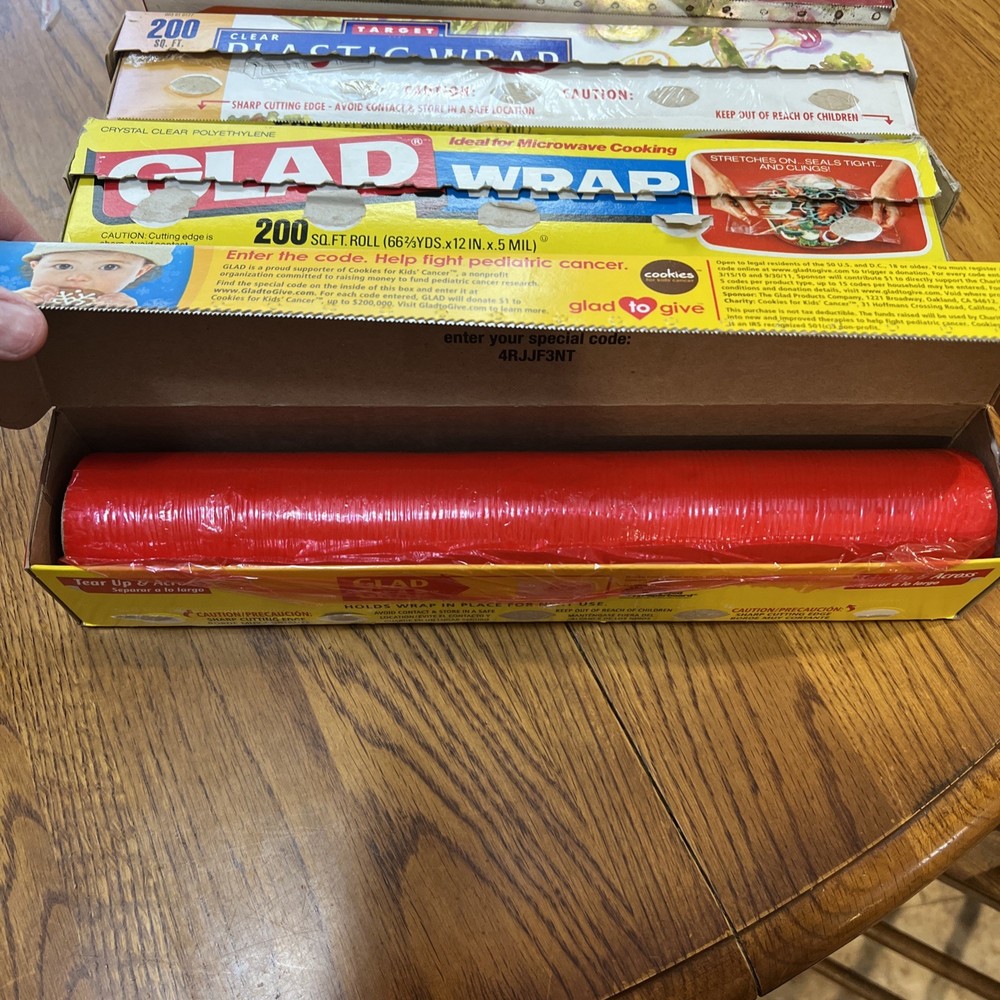 Vintage Saran, Glad, Handi, Target Cling Plastic Wrap Clear & Red All Open Used