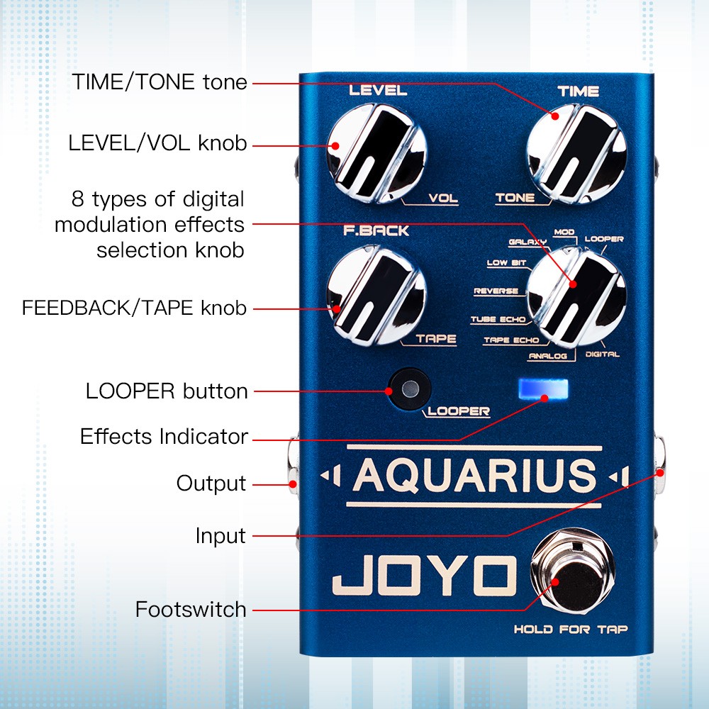 JOYO Digital Delay Effect Pedal with Looper 8 Digital Delay Effects OPEND