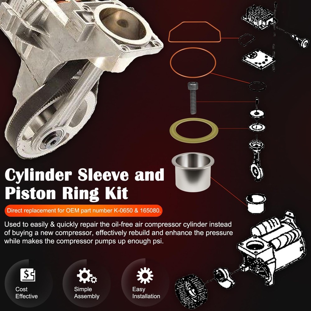 K-0650 Air Compressor Cylinder Sleeve and Compression Ring Replacement Kit Pe...