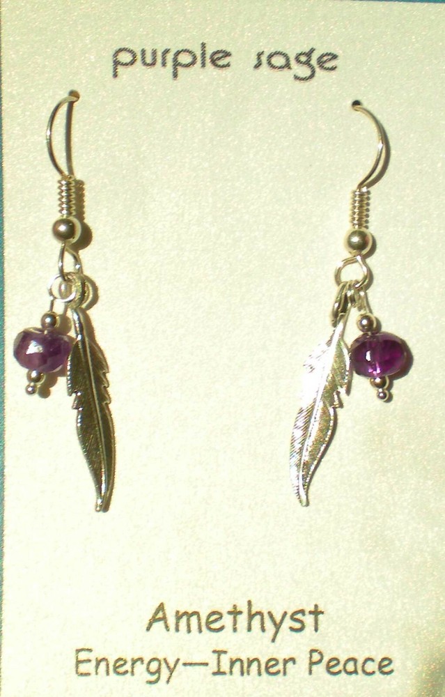 Amethyst Sterling Silver Feather Earrings e165