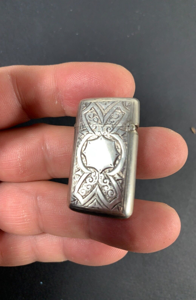 Small Victorian silver engraved vesta case, Birmingham 1887