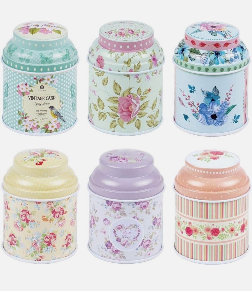 TooGet Elegant Metal Tinplate Empty Tins, Shabby Chic Mini-boxes Cylinder 6-Pack