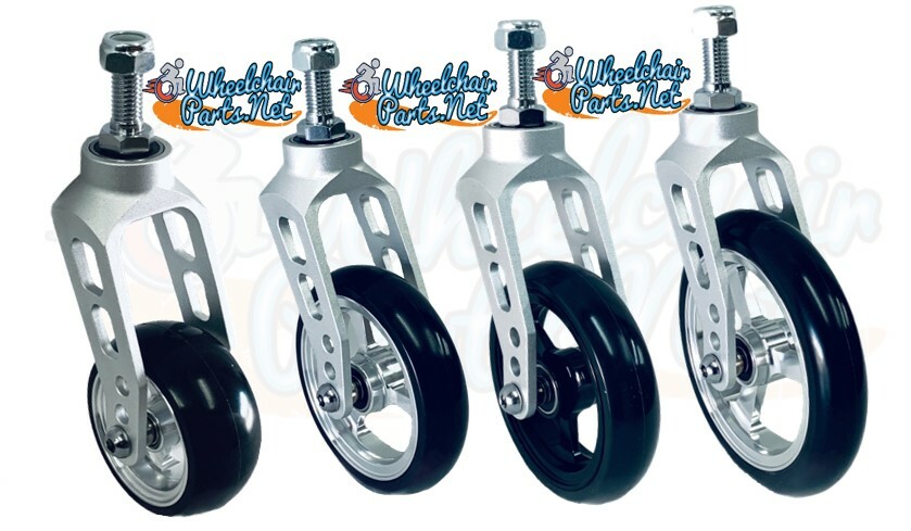ALUMINUM CASTER FORK (SILVER) ASSEMBLY WITH WHEELS. CHOOSE YOUR WHEEL SIZE