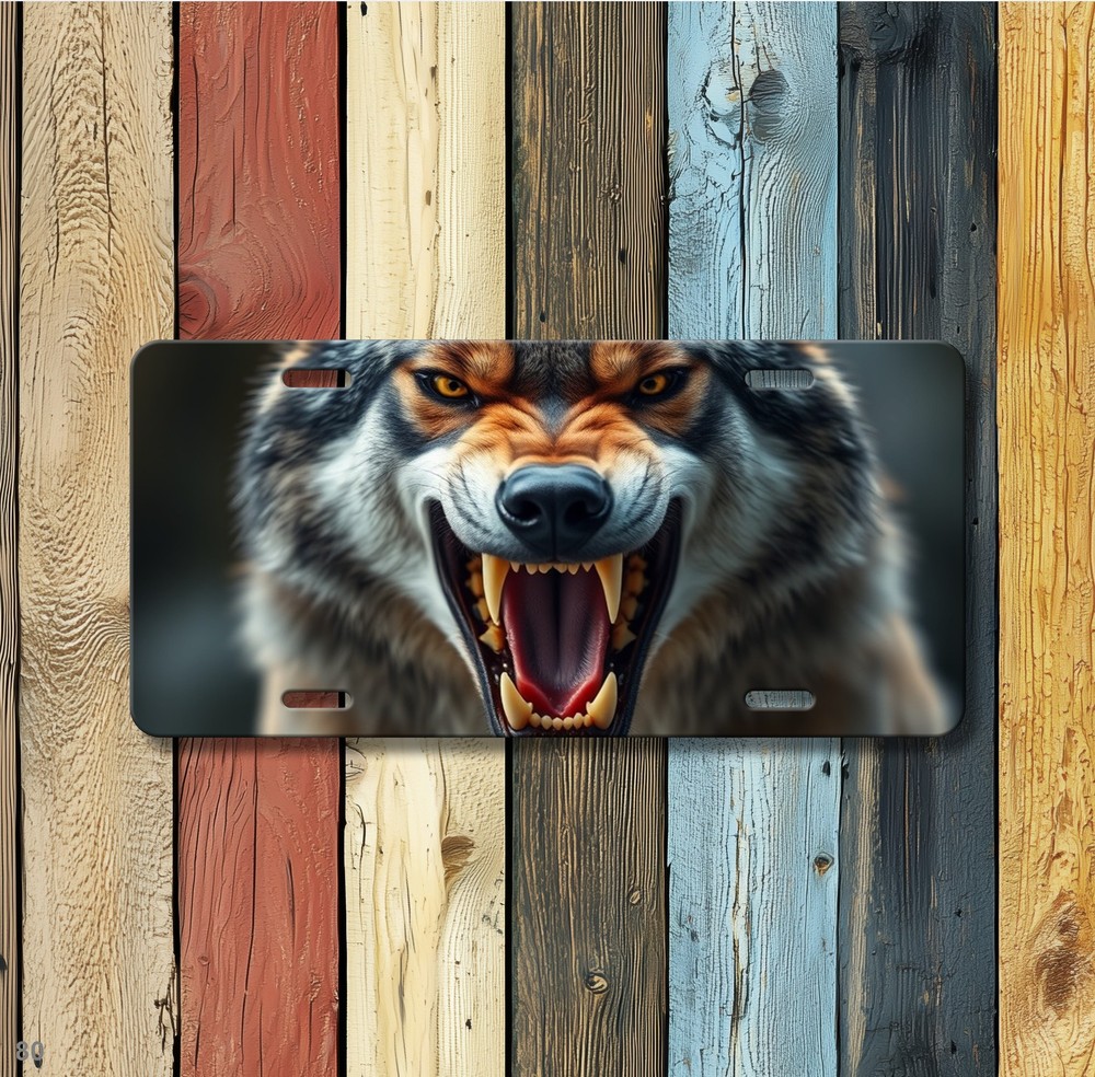 Fierce Wolf License Plate Fierce Expression Optional Text Vanity Plate Gift Idea