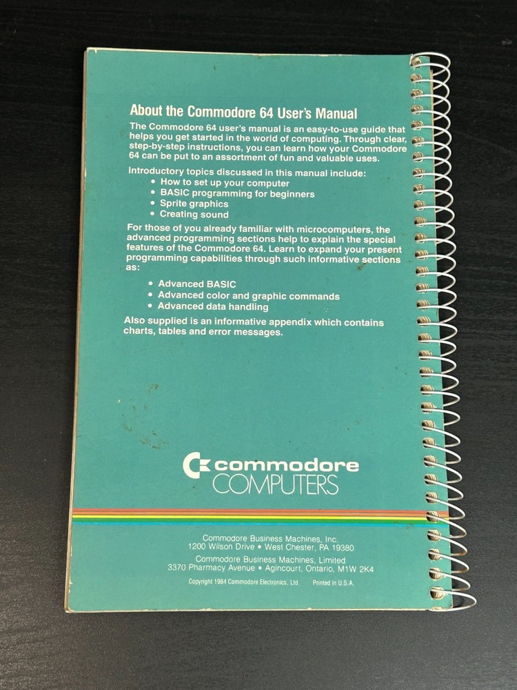 Commodore C64 Users Manual - Softcover Spiralbound Book Original